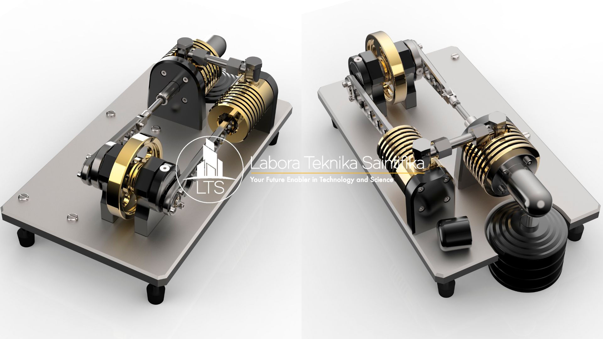 mesin stirling udara panas diisolasi dengan warna putih