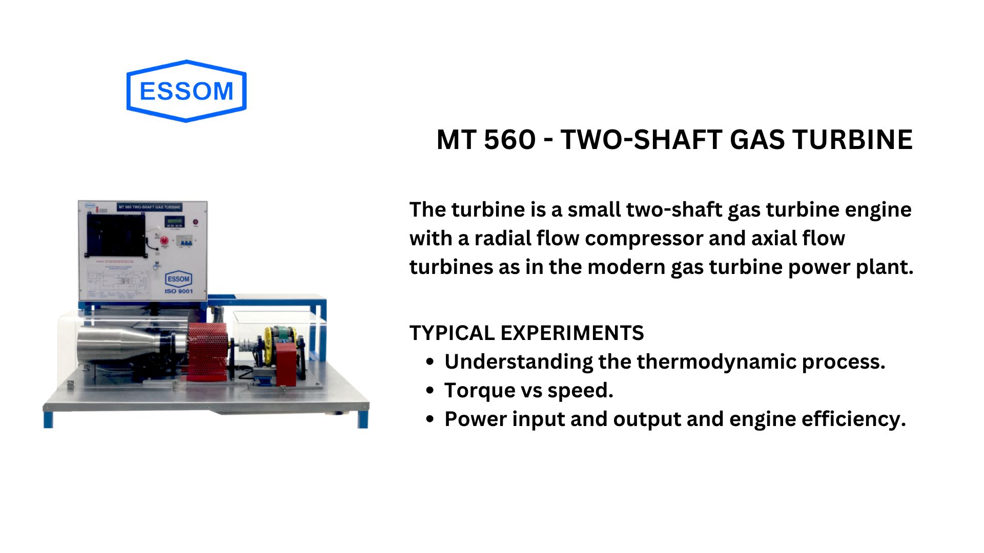 peralatan pendidikan untuk mempelajari turbin gas. essom mt 560 two shaft gas turbine.