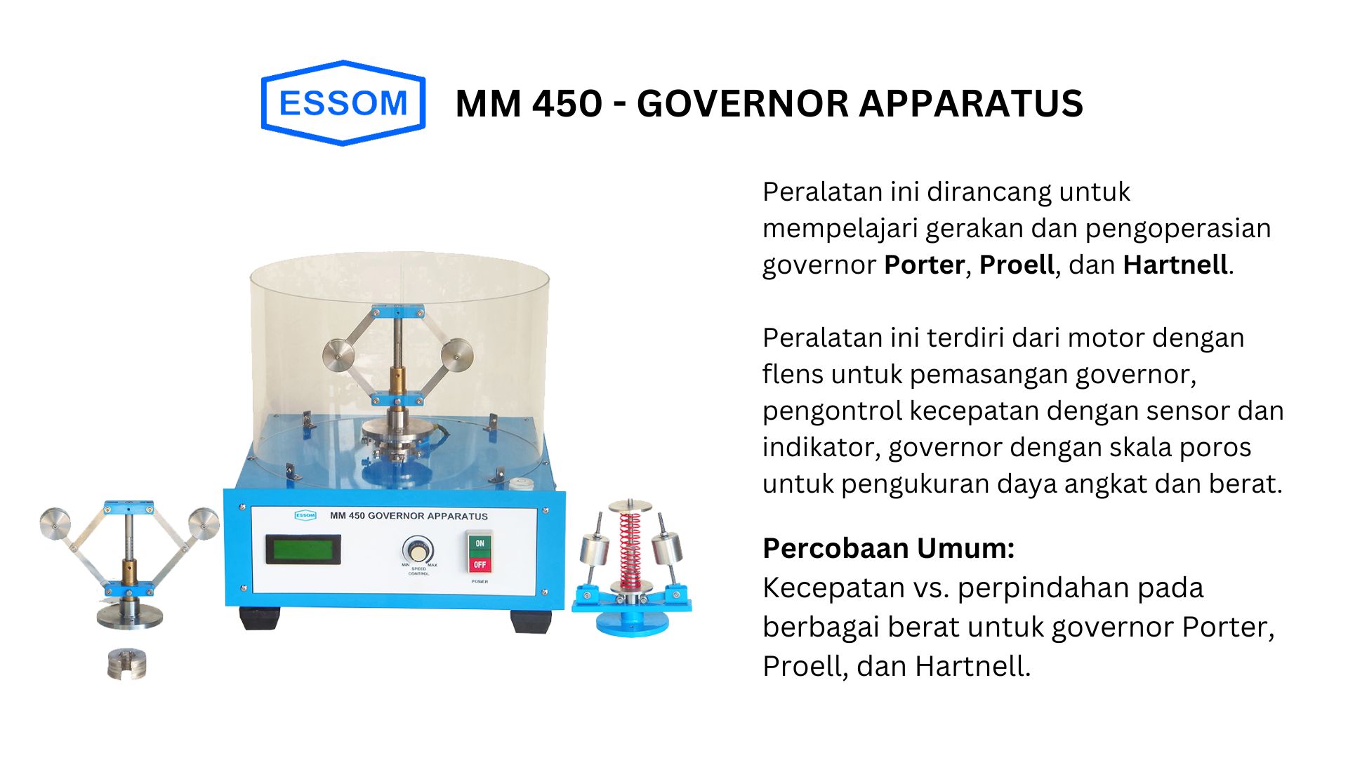 peralatan pendidikan untuk mempelajari governor. essom mm 450 governor apparatus.