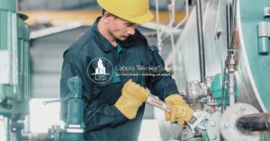 teknisi mekanis sedang memperbaiki mesin dan pompa sentrifugal industri